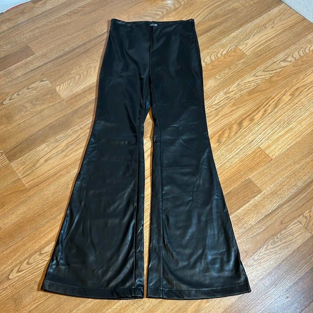 Nasty Gal Collection, solid galaxy faux leather flare leg biker pants. Size M.
